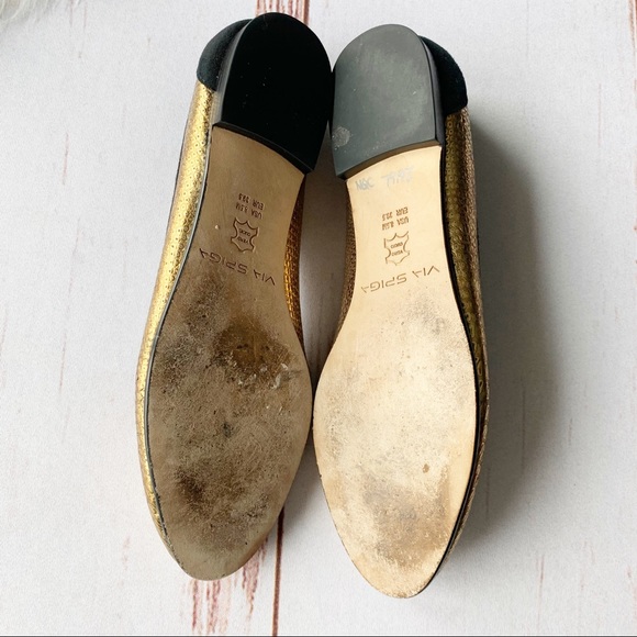 Via Spiga Gold And Black Suede Flats | Size 8.5 M - Picture 9 of 9